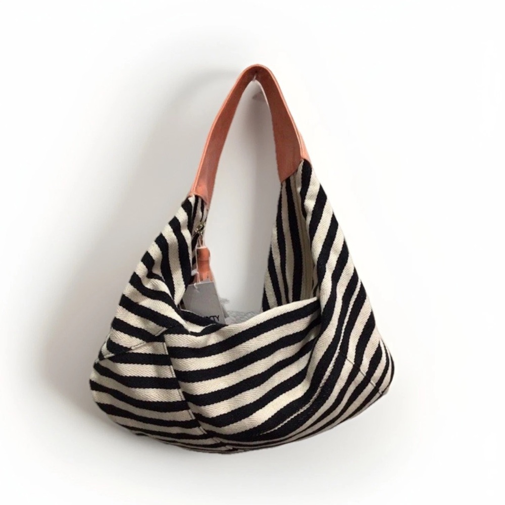Poverty Flats By Rian Hobo Bag Black & Ivory Striped